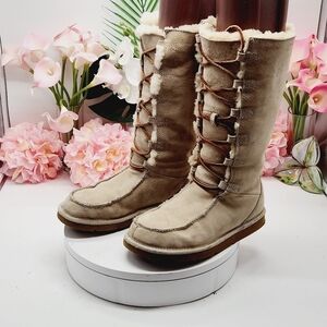 UGG S/N 5190 Tall Boot Women Size 7 US Mocha Beige Tan Lace Up Suede Boots